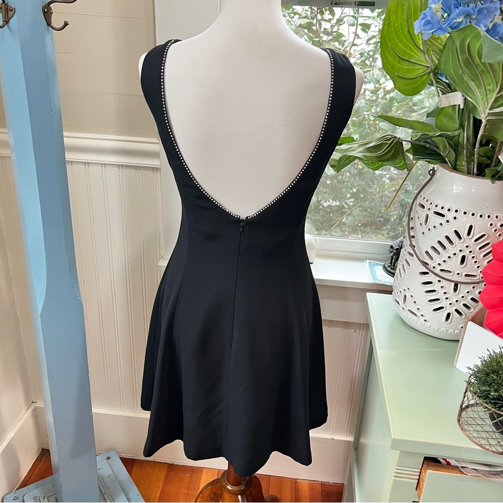 SOLD - Black Crepe Evening Dress Low Back Trimmed in Bling Made in Korea (Tub 2)